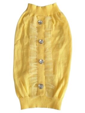 Smoochie Pooch Dog Sweater Size Medium Yellow Ruffle Heart Button